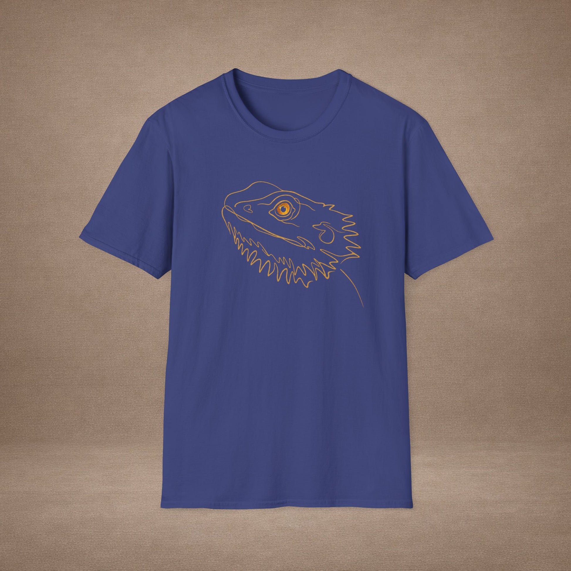 Amber Bearded Dragon single-line art with amber gold gem eye — Gold Gecko Co. Line & Gold collection (Dark)