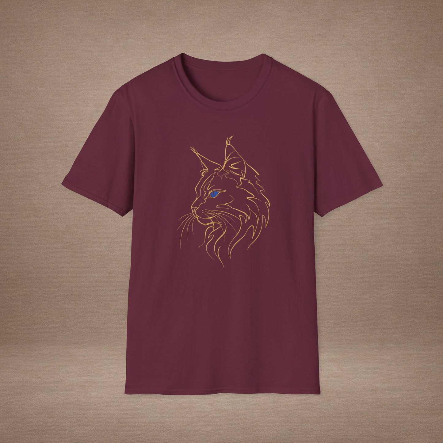 Sapphire Maine Coon single-line art with sapphire blue gem eye — Gold Gecko Co. Line & Gold collection (Dark)