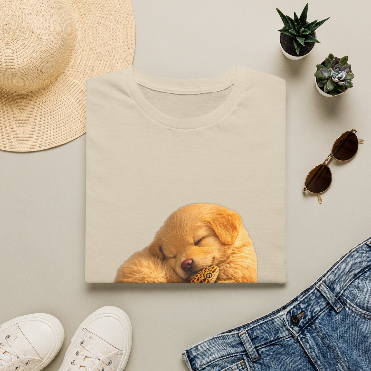 Golden Retriever — Nap Buddies — cinematic photoreal portraits of beloved dog breeds paired w. Gold Gecko Co. Puppies & Geckos collection.