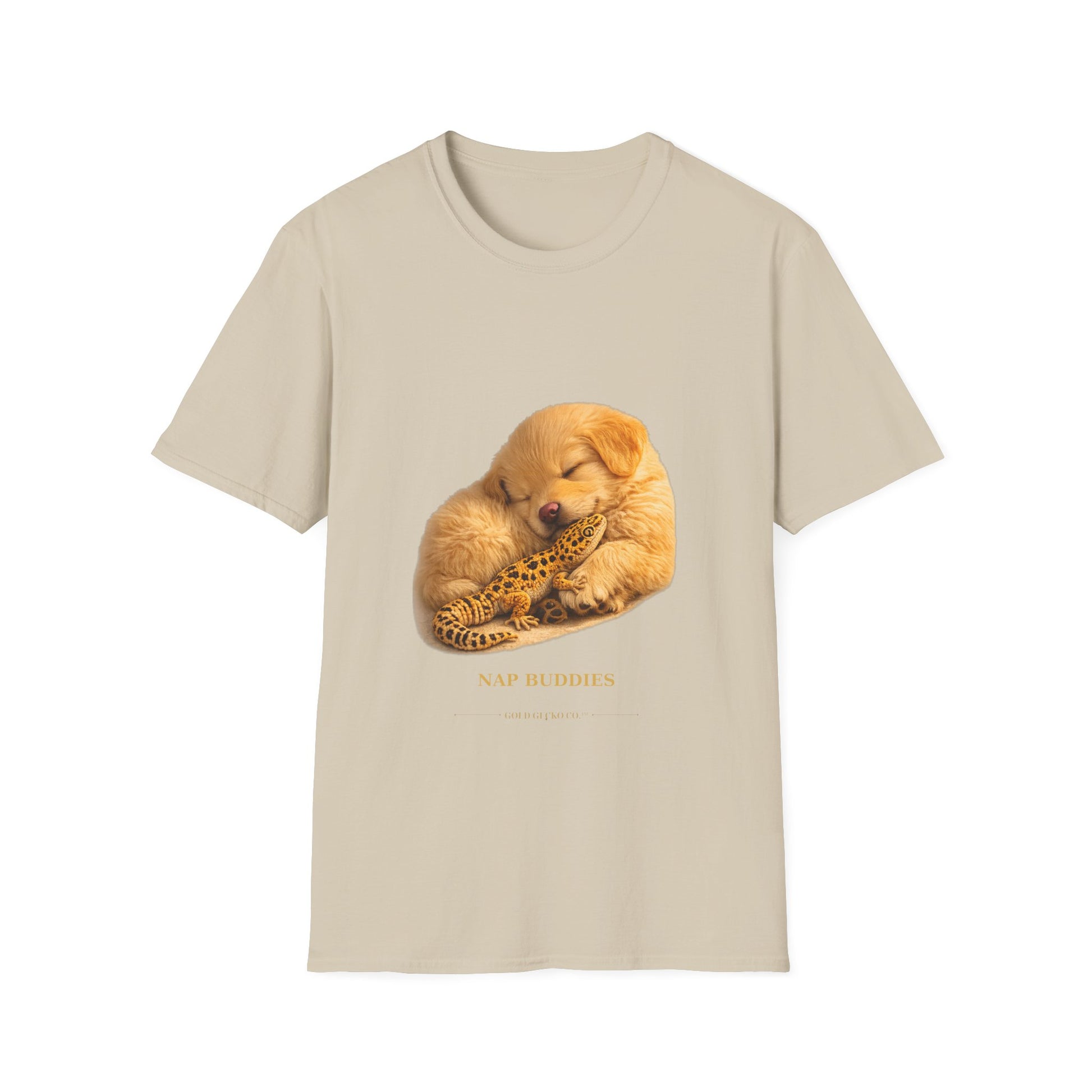 Golden Retriever — Nap Buddies — cinematic photoreal portraits of beloved dog breeds paired w. Gold Gecko Co. Puppies & Geckos collection.