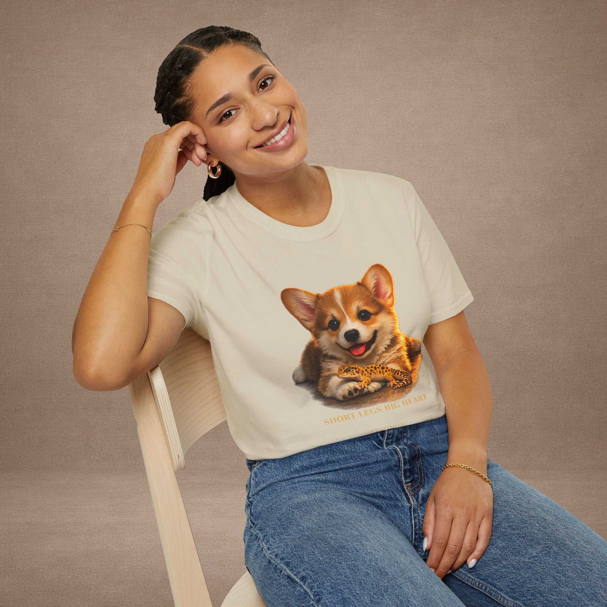 Corgi — Short Legs Big Heart — cinematic photoreal portraits of beloved dog breeds paired w. Gold Gecko Co. Puppies & Geckos collection.