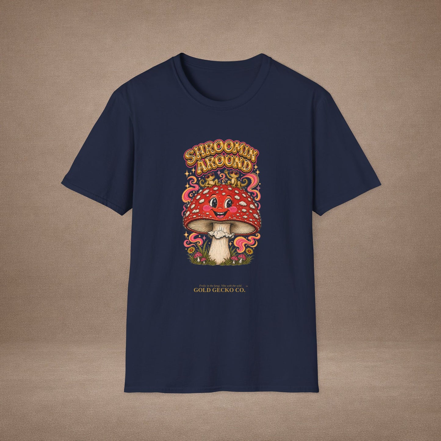 Shroomin' Around cottagecore mushroom & gecko t-shirt — Gold Gecko Co.