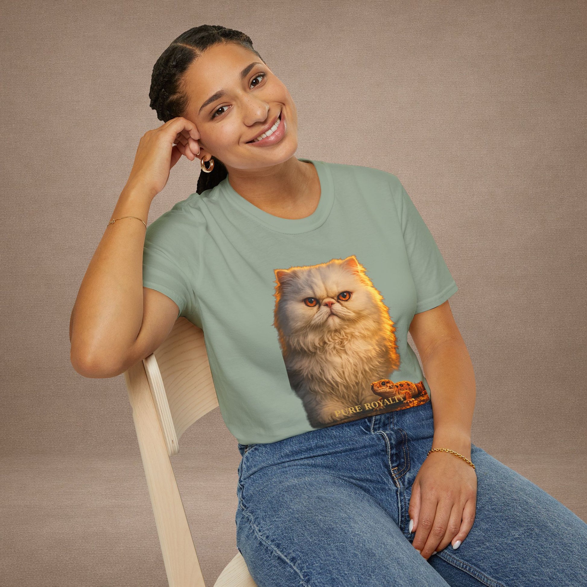 Persian — Pure Royalty — photoreal cat breed portraits paired with tiny gecko compani. Gold Gecko Co. Cats & Geckos collection.