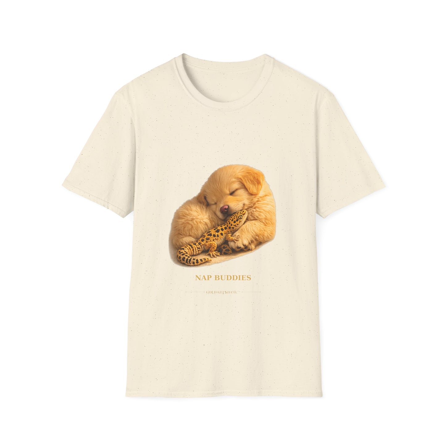 Golden Retriever — Nap Buddies — cinematic photoreal portraits of beloved dog breeds paired w. Gold Gecko Co. Puppies & Geckos collection.