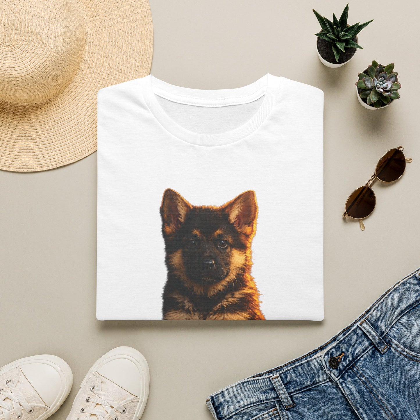 German Shepherd — Partners On Patrol — cinematic photoreal portraits of beloved dog breeds paired w. Gold Gecko Co. Puppies & Geckos collection.