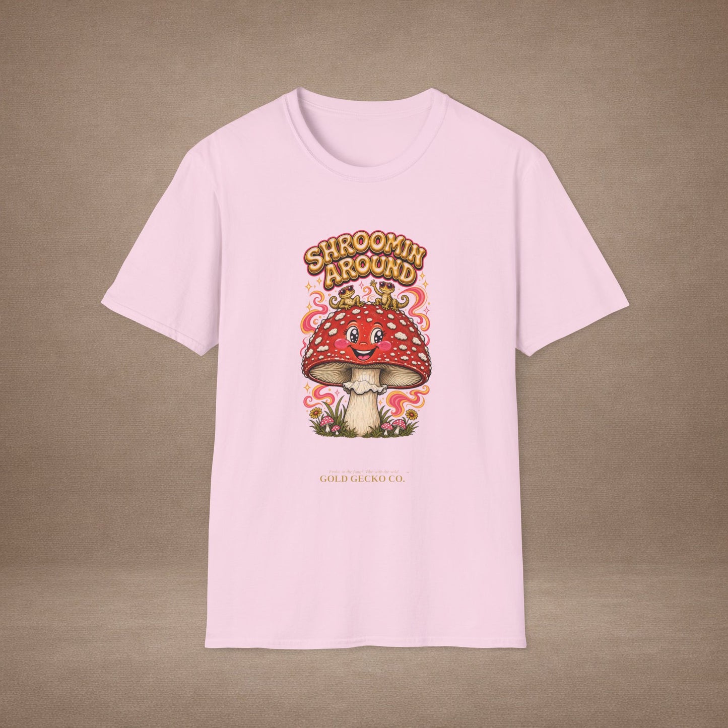 Shroomin' Around cottagecore mushroom & gecko t-shirt — Gold Gecko Co.