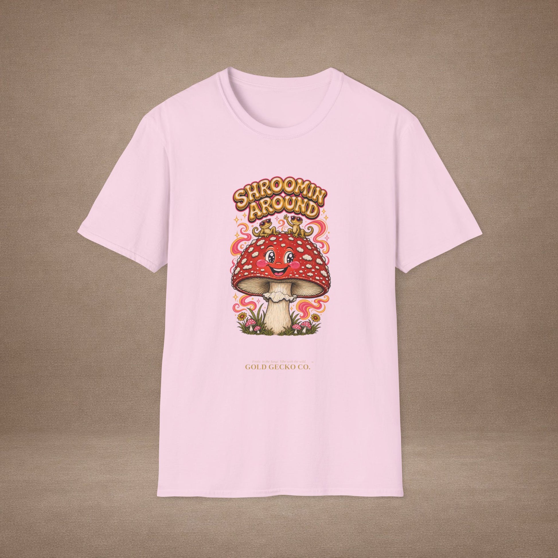 Shroomin' Around cottagecore mushroom & gecko t-shirt — Gold Gecko Co.