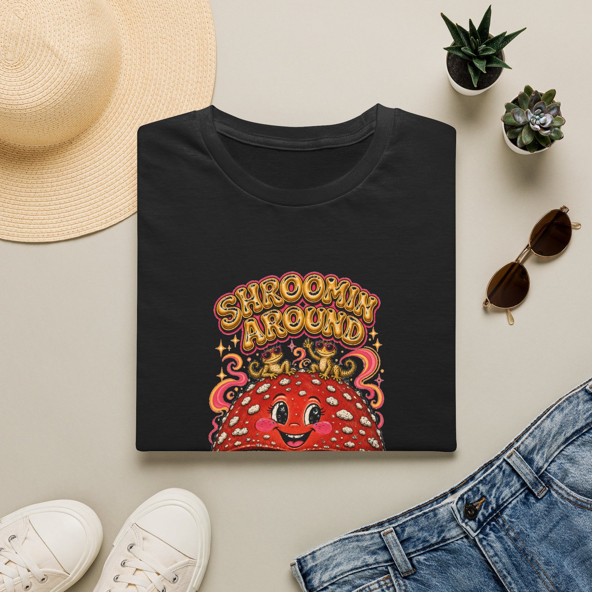 Shroomin' Around cottagecore mushroom & gecko t-shirt — Gold Gecko Co.