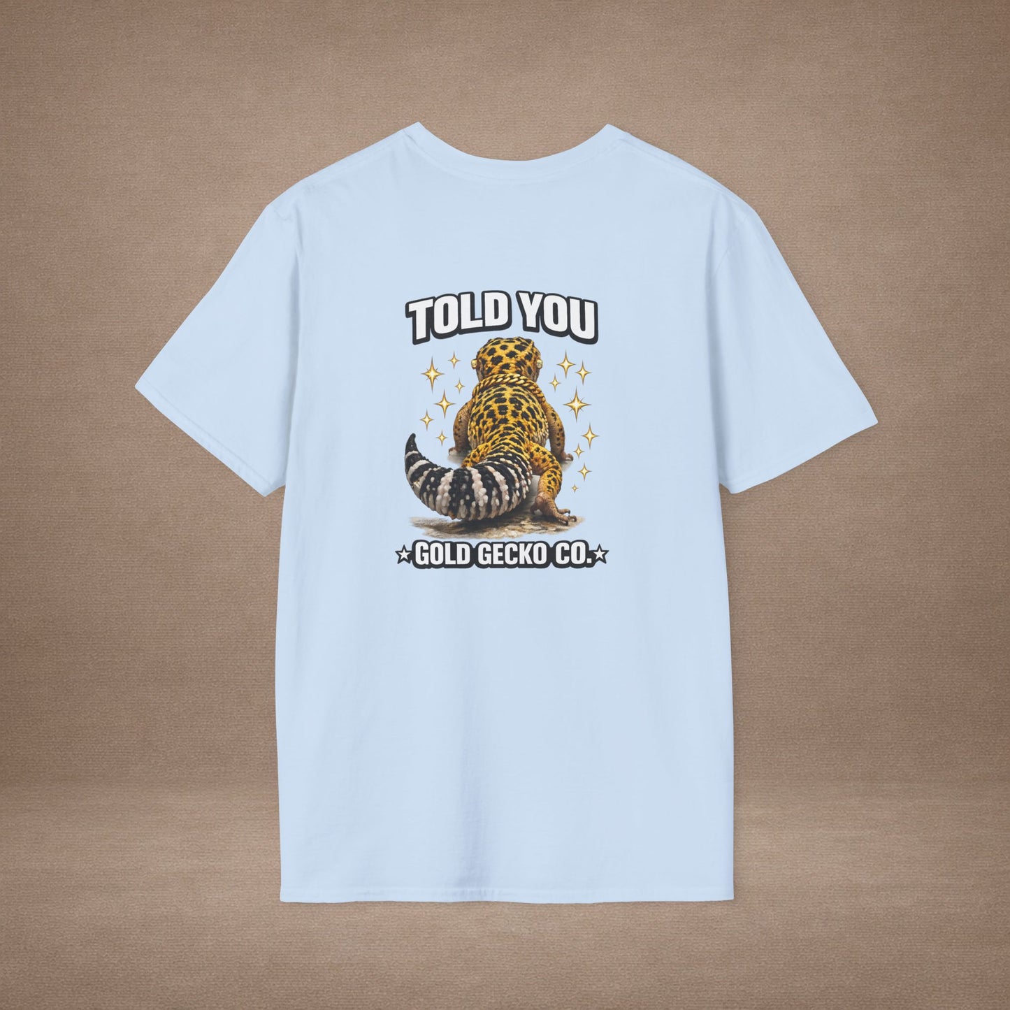 DESIGN #20-2  Wait For It… — Side-Eye Leopard Gecko Tee (Front & Back) (White Letters)