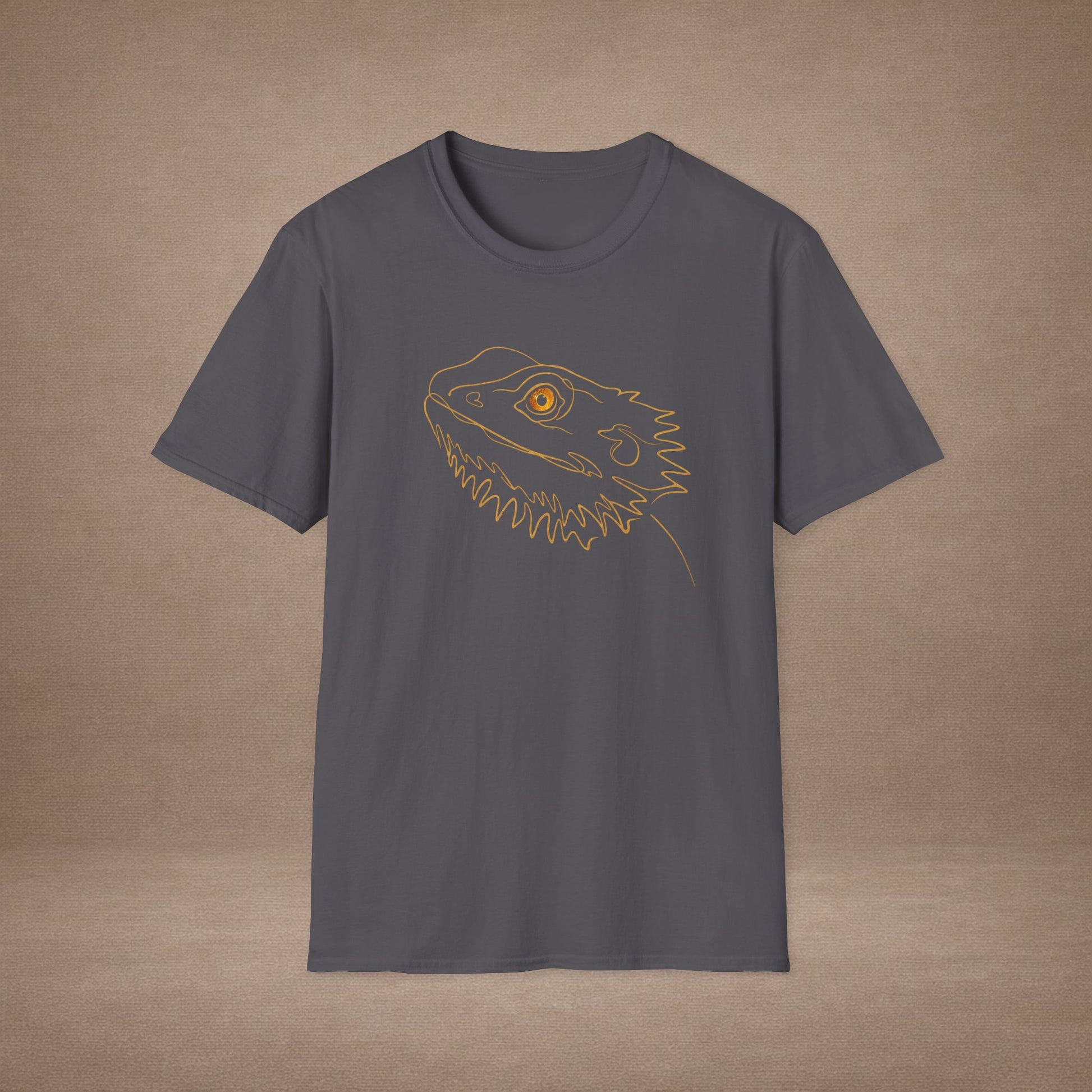 Amber Bearded Dragon single-line art with amber gold gem eye — Gold Gecko Co. Line & Gold collection (Dark)