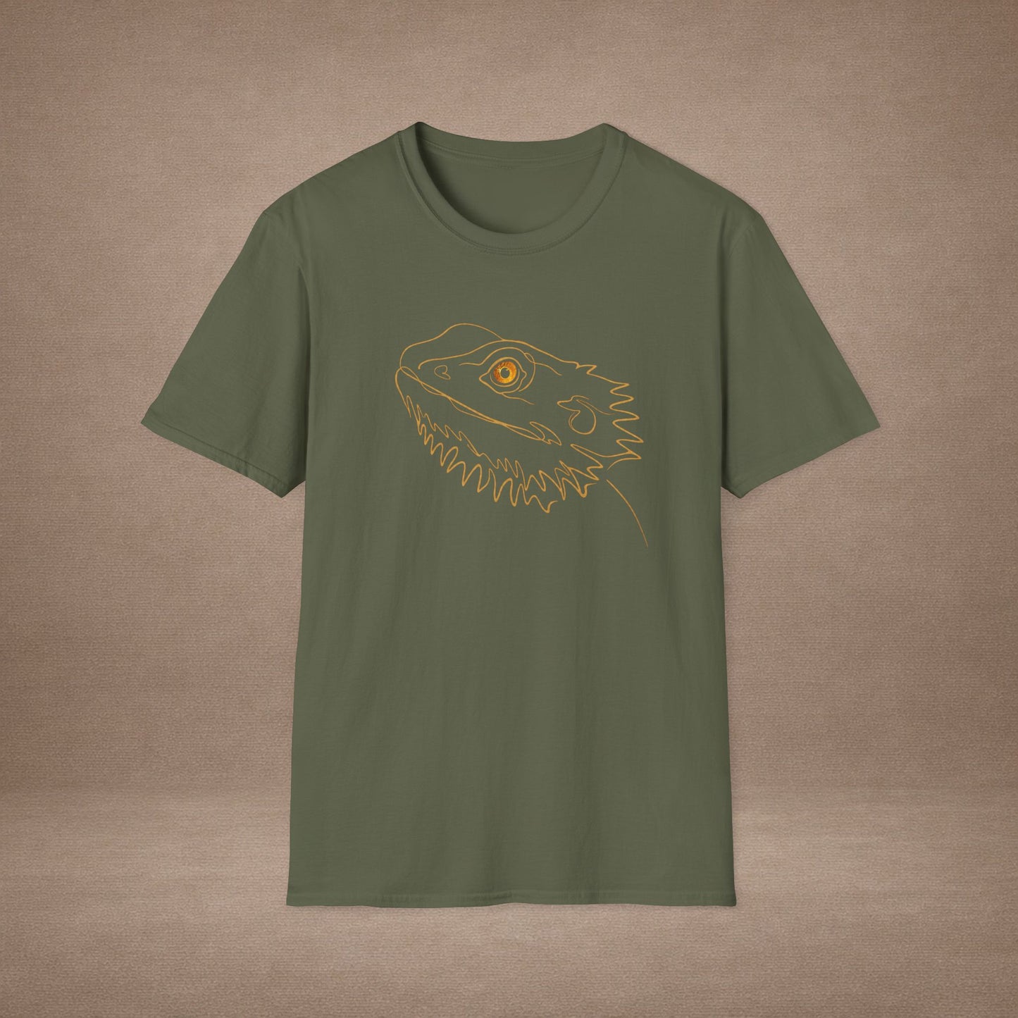 Amber Bearded Dragon single-line art with amber gold gem eye — Gold Gecko Co. Line & Gold collection (Dark)