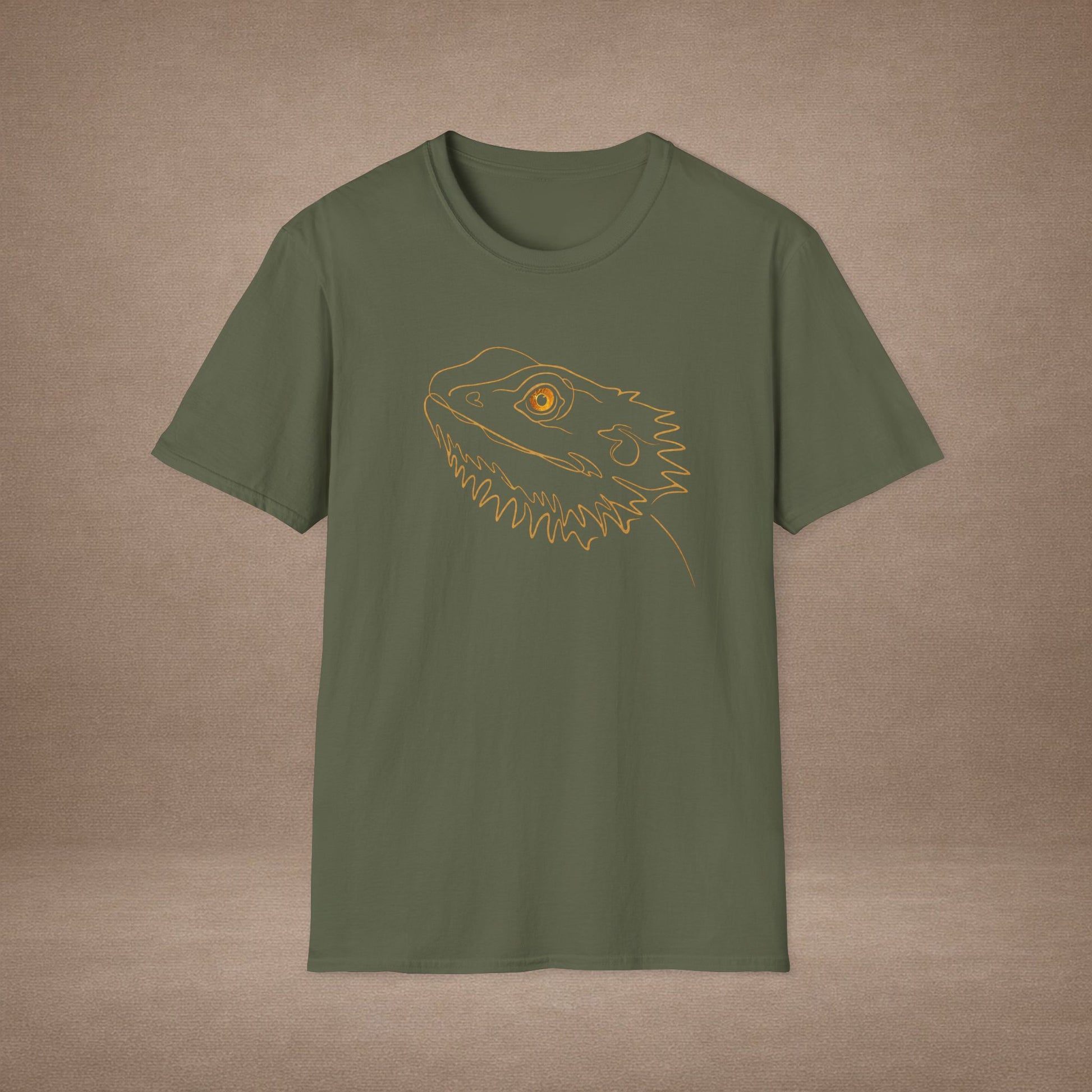 Amber Bearded Dragon single-line art with amber gold gem eye — Gold Gecko Co. Line & Gold collection (Dark)