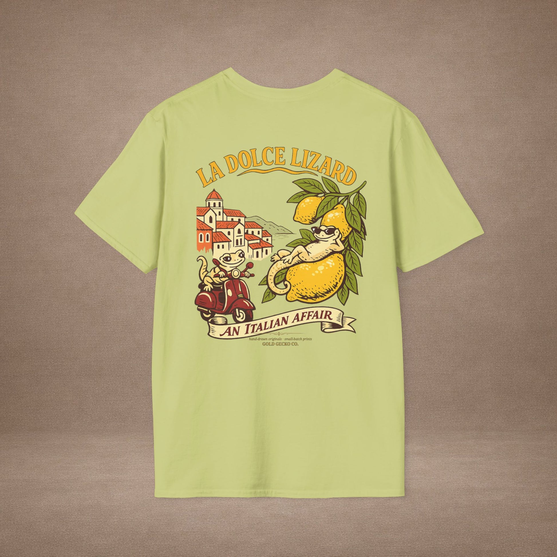 La Dolce Lizard Amalfi lemons Italian graphic t-shirt — Gold Gecko Co.