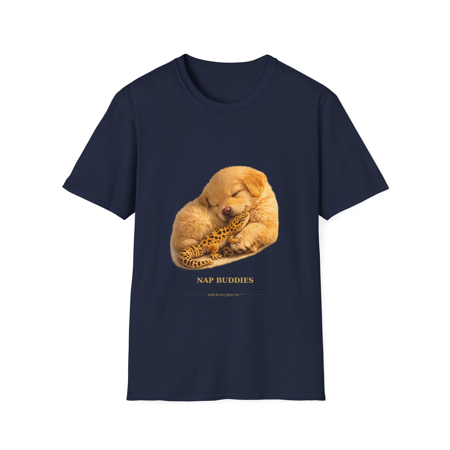 Golden Retriever — Nap Buddies — cinematic photoreal portraits of beloved dog breeds paired w. Gold Gecko Co. Puppies & Geckos collection.