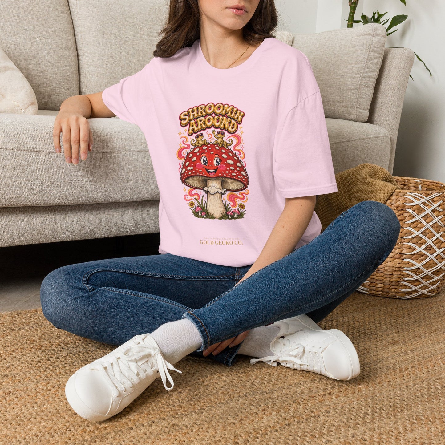 Shroomin' Around cottagecore mushroom & gecko t-shirt — Gold Gecko Co.