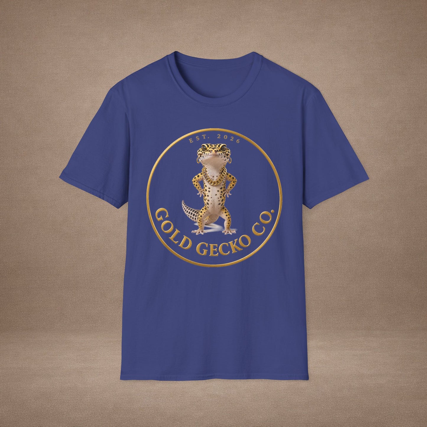 Design # 001  Gold Gecko Co. tm - Signature Logo Tee — Emblem Graphic T-Shirt (Front @ Back)