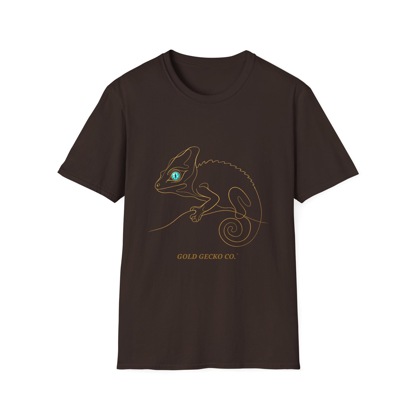 Turquoise Chameleon single-line art with turquoise gem eye — Gold Gecko Co. Line & Gold collection (Dark)