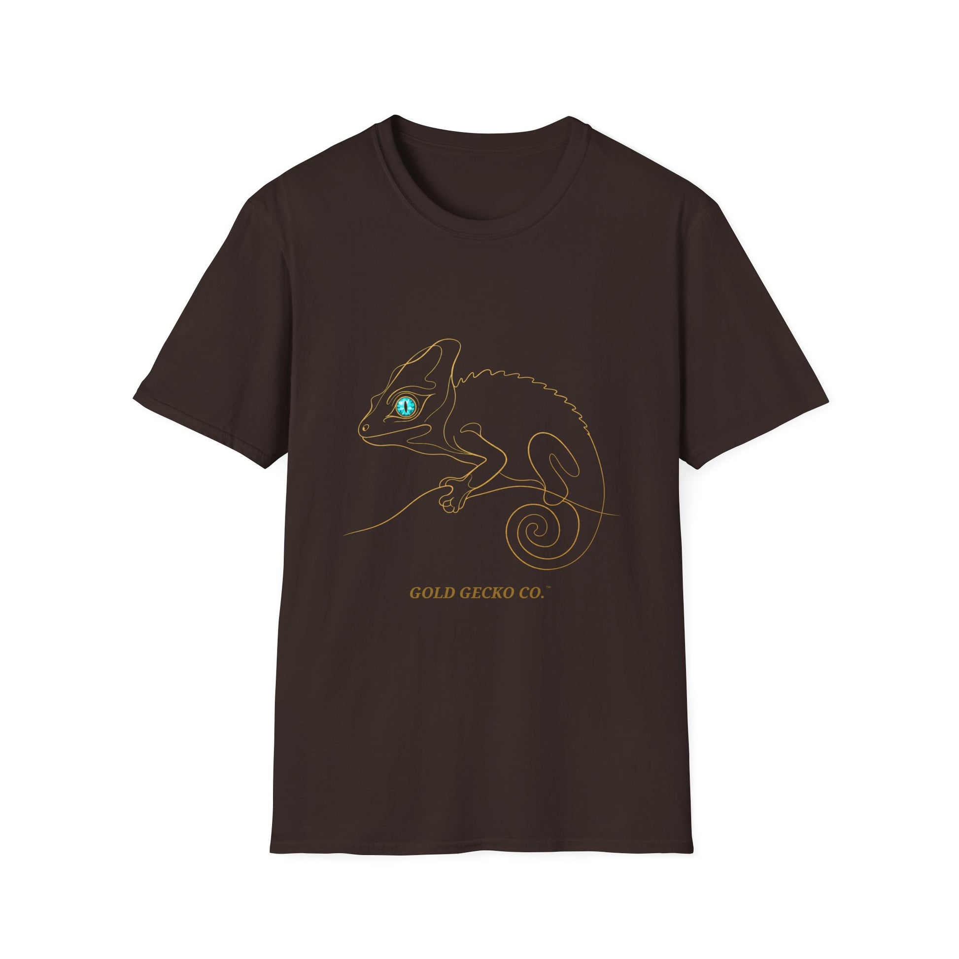 Turquoise Chameleon single-line art with turquoise gem eye — Gold Gecko Co. Line & Gold collection (Dark)