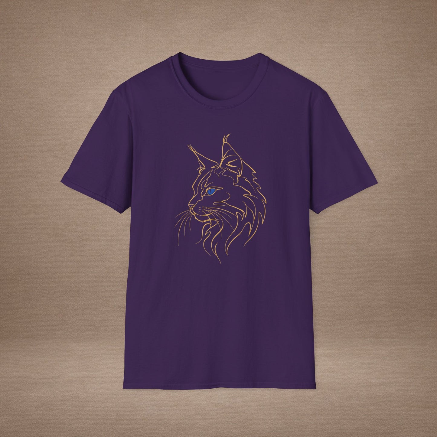 Sapphire Maine Coon single-line art with sapphire blue gem eye — Gold Gecko Co. Line & Gold collection (Dark)