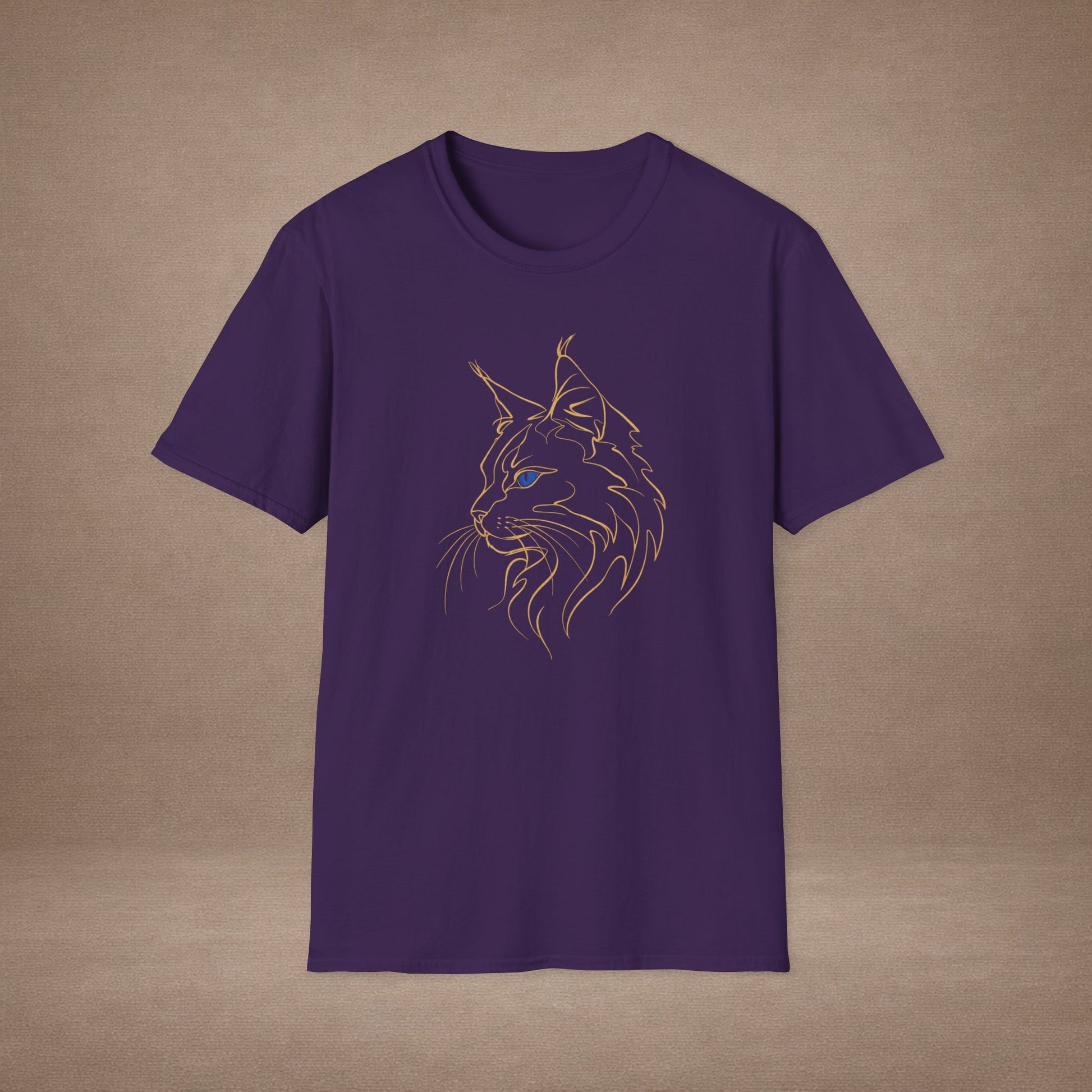 Sapphire Maine Coon single-line art with sapphire blue gem eye — Gold Gecko Co. Line & Gold collection (Dark)