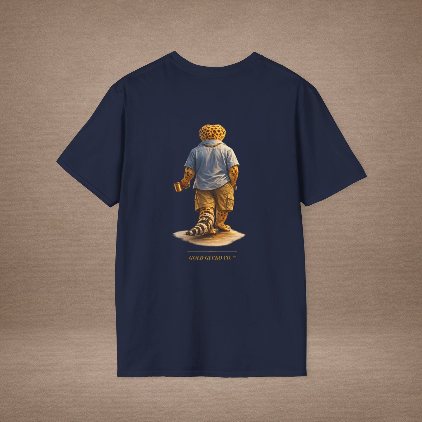 Design #03-2-2 - Coffee Dad (Leopard - Powder Blue Shirt, Gold Mug, Grass)