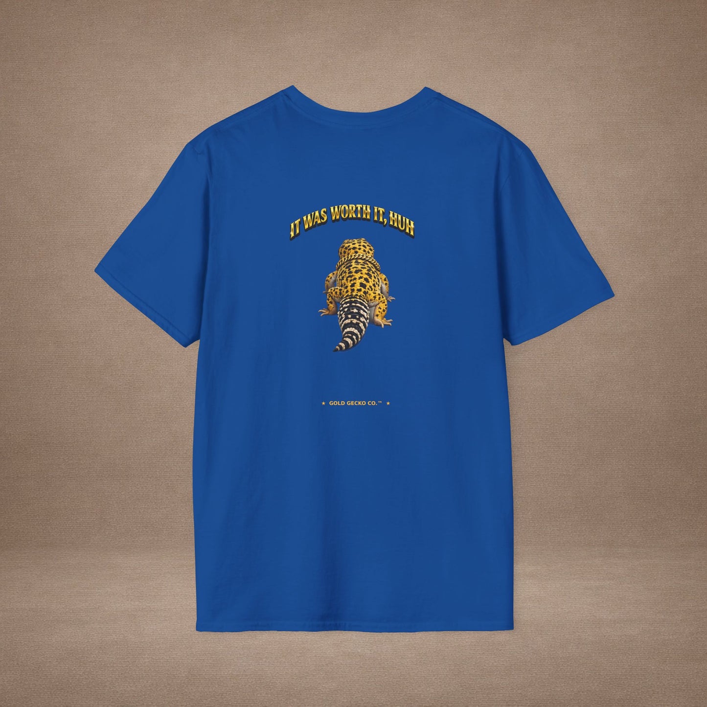 DESIGN #06-1 - Wait For It -  Side-Eye Leopard Gecko Tee (Front & Back)- Gold Letters