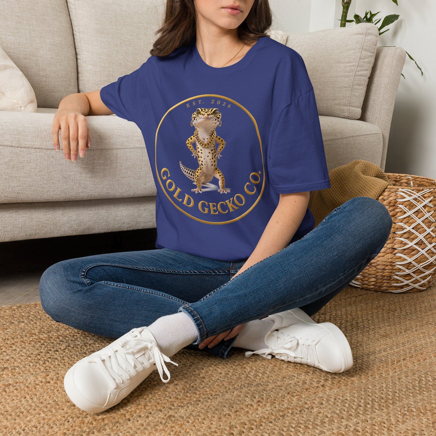 Design # 001  Gold Gecko Co. tm - Signature Logo Tee — Emblem Graphic T-Shirt (Front @ Back)