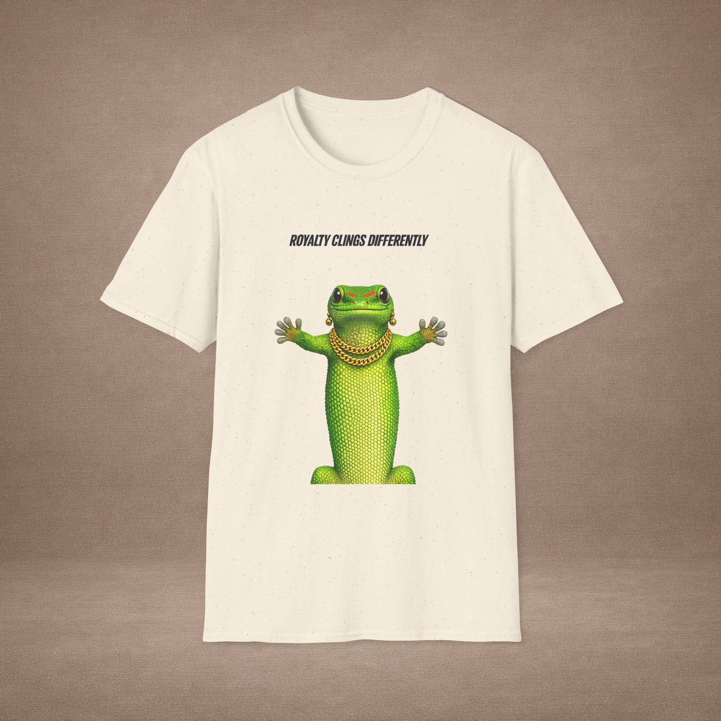 DESIGN #2-1 Royalty Clings Differently — Day Gecko Tee - (Black Letters)