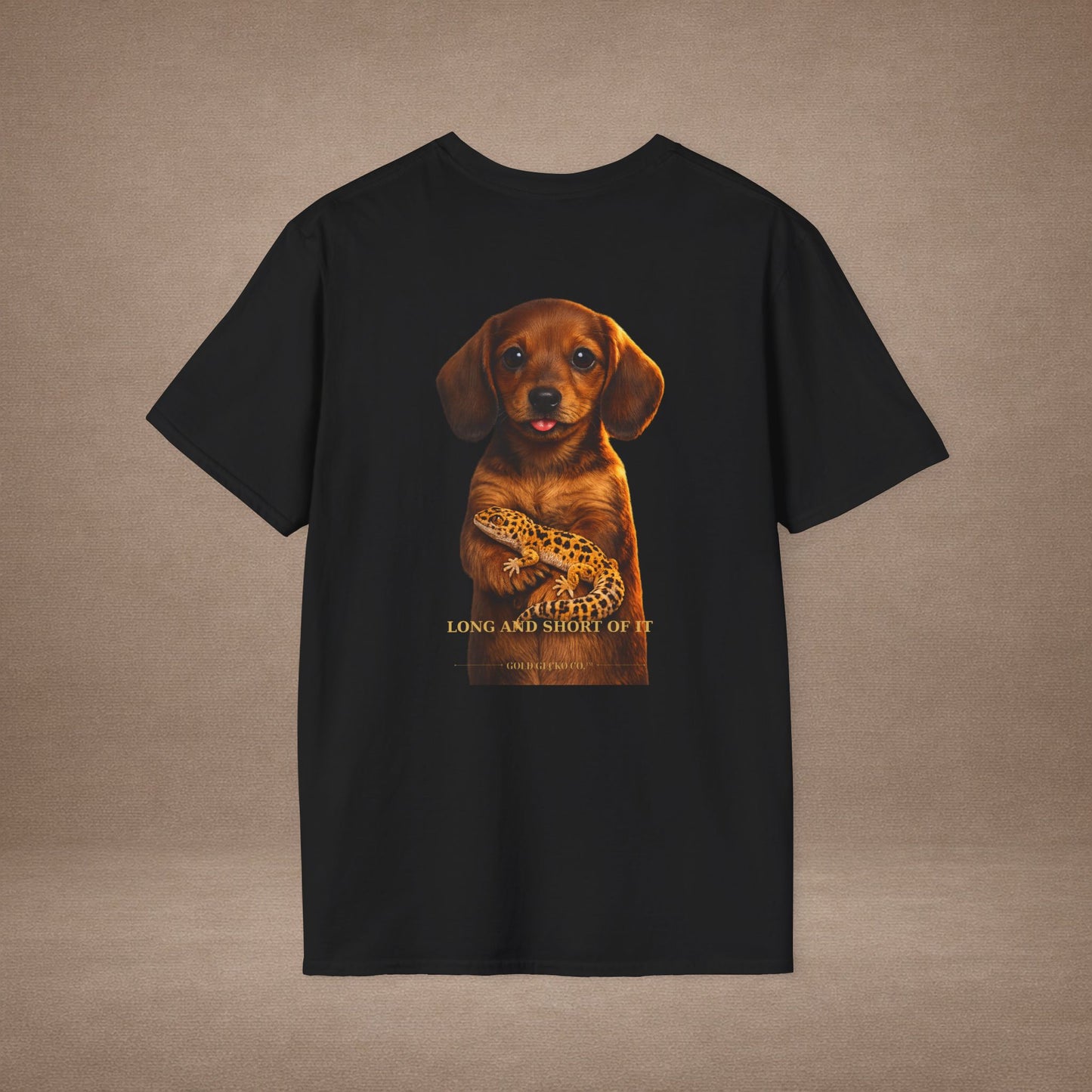 Dachshund — Long And Short Of It — cinematic photoreal portraits of beloved dog breeds paired w. Gold Gecko Co. Puppies & Geckos collection.