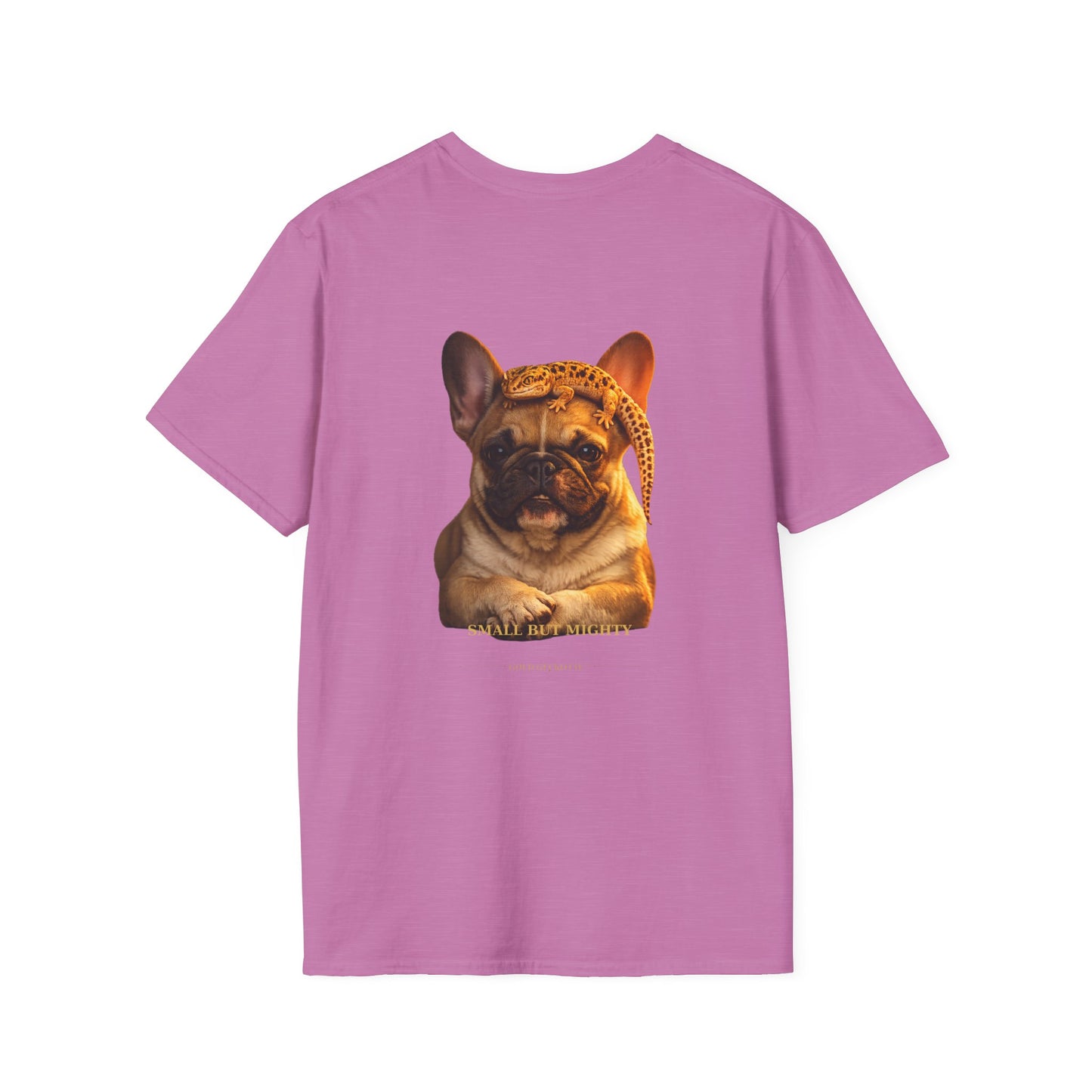 French Bulldog — Small But Mighty — cinematic photoreal portraits of beloved dog breeds paired w. Gold Gecko Co. Puppies & Geckos collection.