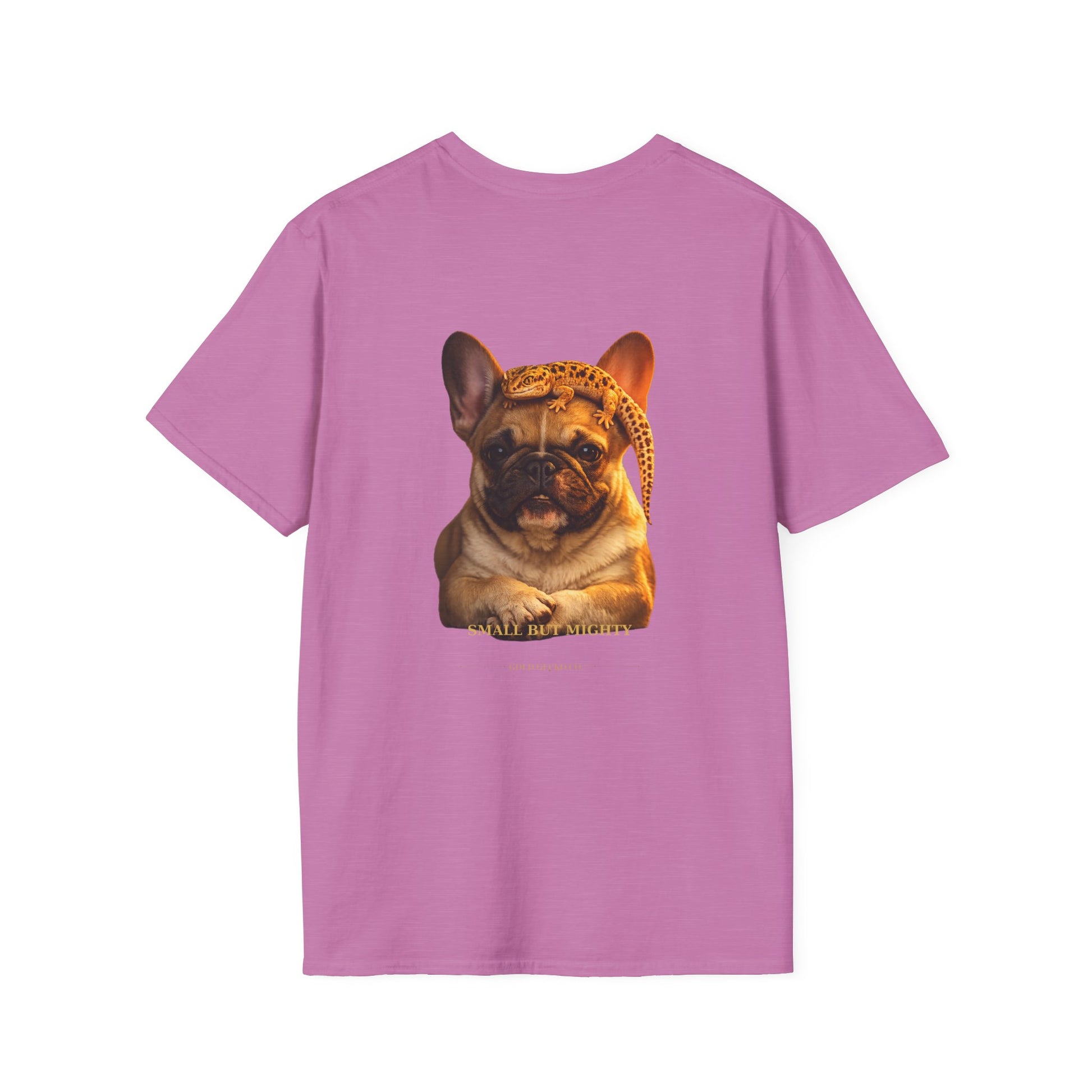 French Bulldog — Small But Mighty — cinematic photoreal portraits of beloved dog breeds paired w. Gold Gecko Co. Puppies & Geckos collection.