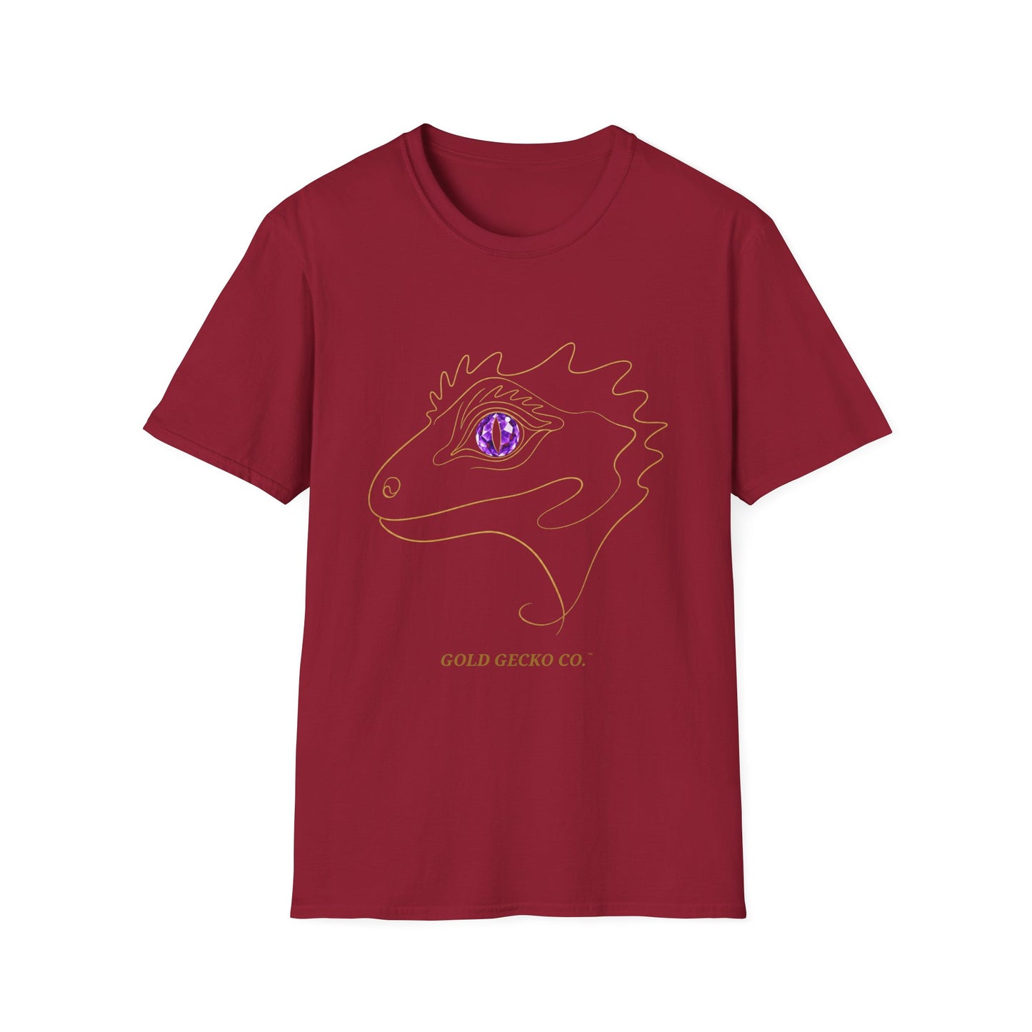 Amethyst Crested Gecko single-line art with amethyst purple gem eye — Gold Gecko Co. Line & Gold collection (Dark)