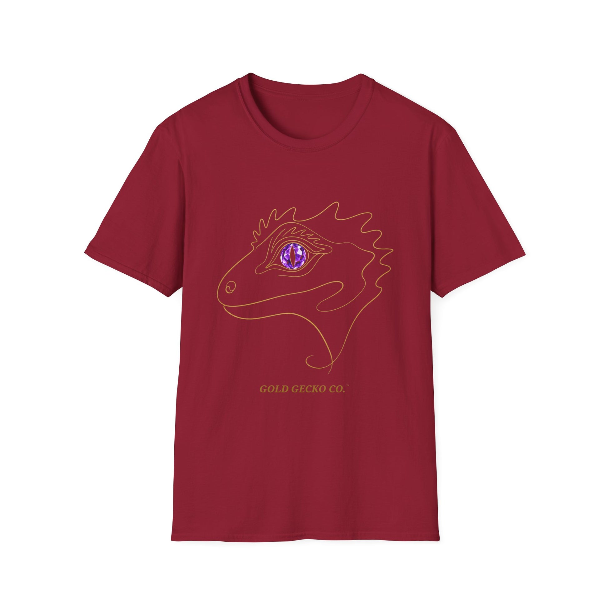 Amethyst Crested Gecko single-line art with amethyst purple gem eye — Gold Gecko Co. Line & Gold collection (Dark)